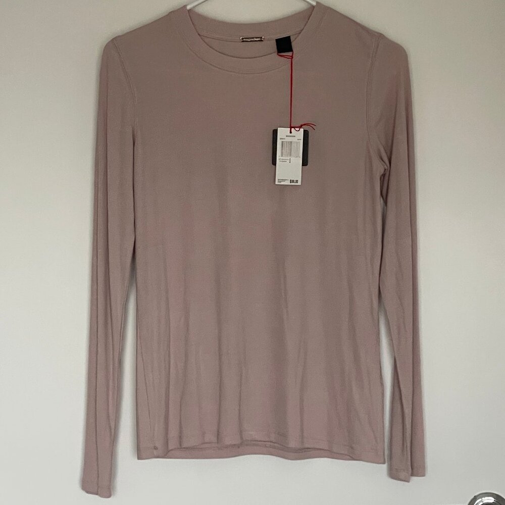 NWT Magaschoni Micromodal Long Sleeve Ribbed Top in Light Pink Blush Size S